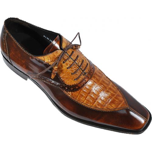 Mezlan "13495" Camel / Cognac Genuine Crocodile / Cordovan Leather Shoes